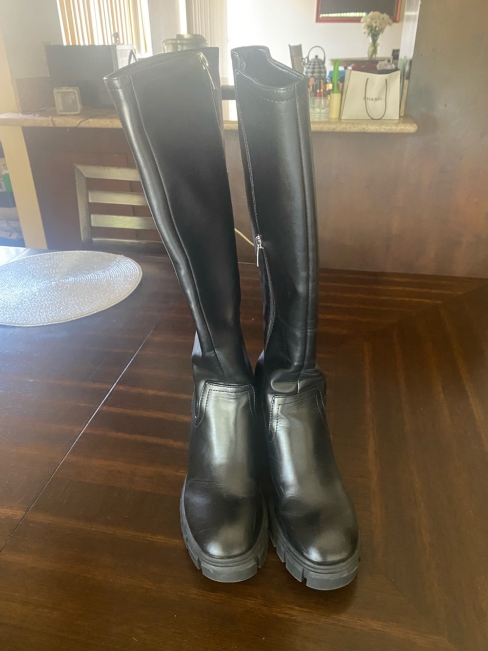 Nine West Tall Black Leather Zip Knee-High Boots